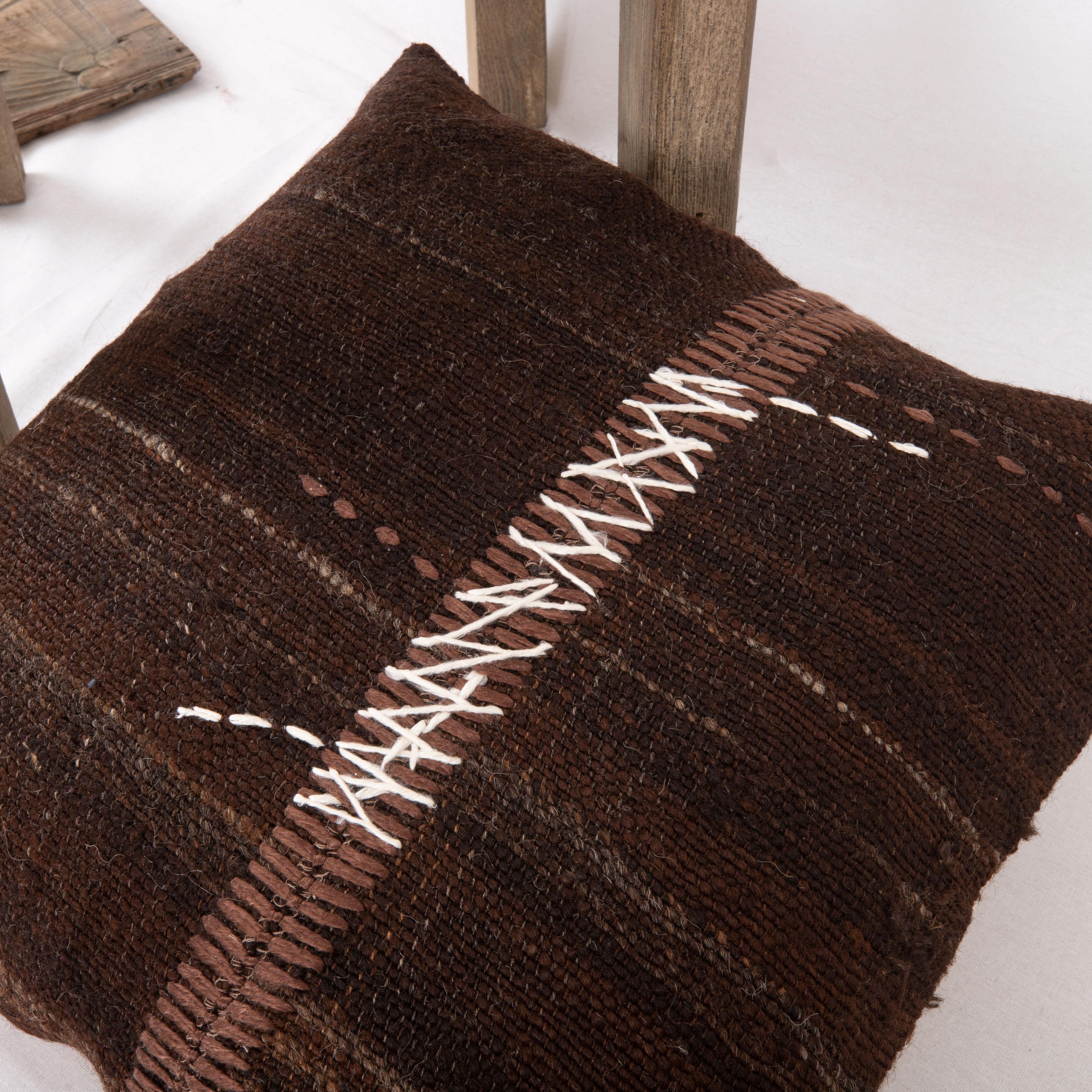 Hand-Woven Rustic Pillow Case Made from a Vintage Un-Dyed Wool Coverlet, Mid 20th C For Sale