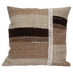 Rustic Pillow Case Made from a Vintage Un-Dyed Wool Coverlet, Mid 20th C.