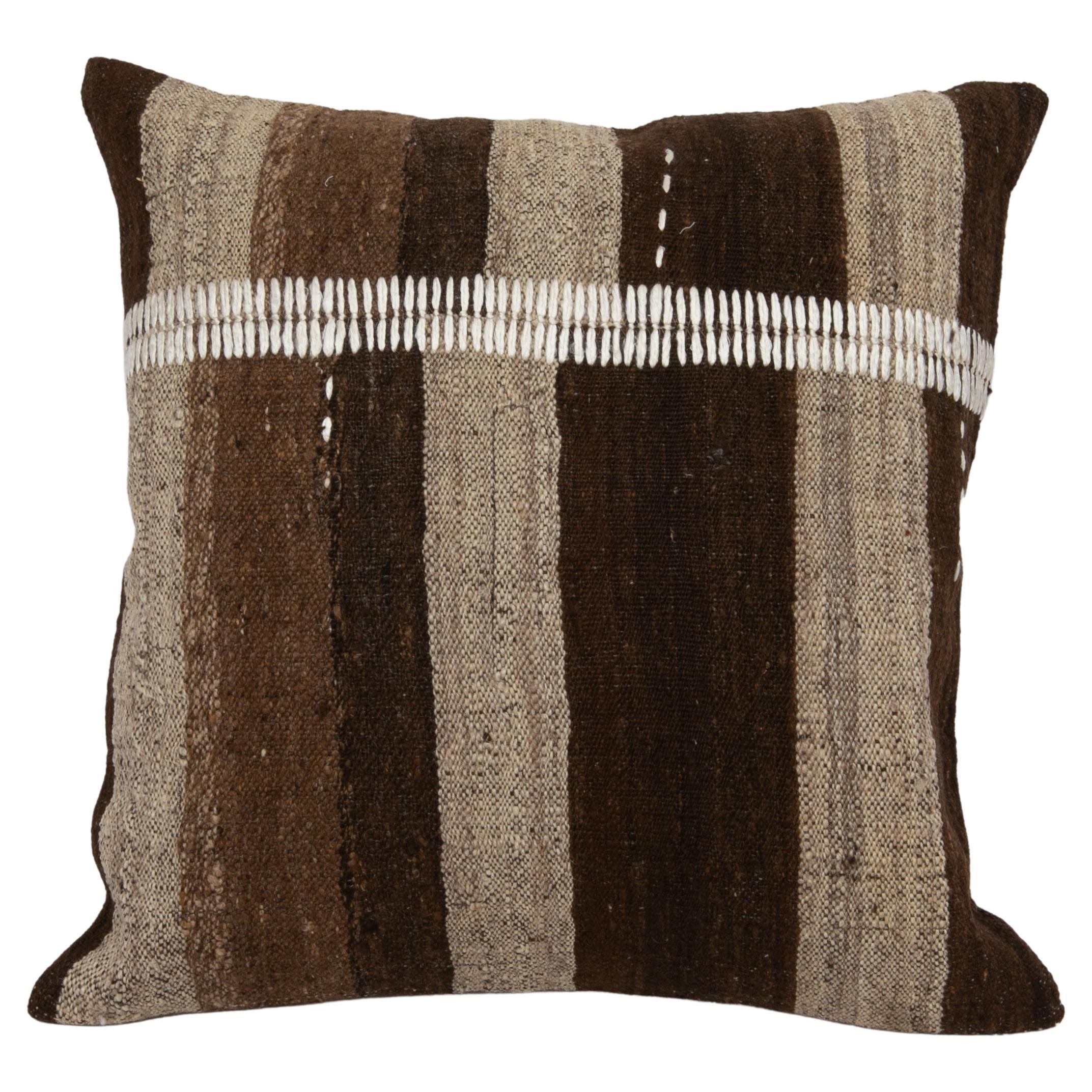 Rustic Pillow Case Made from a Vintage Un-Dyed Wool Coverlet, Mid 20th C. For Sale