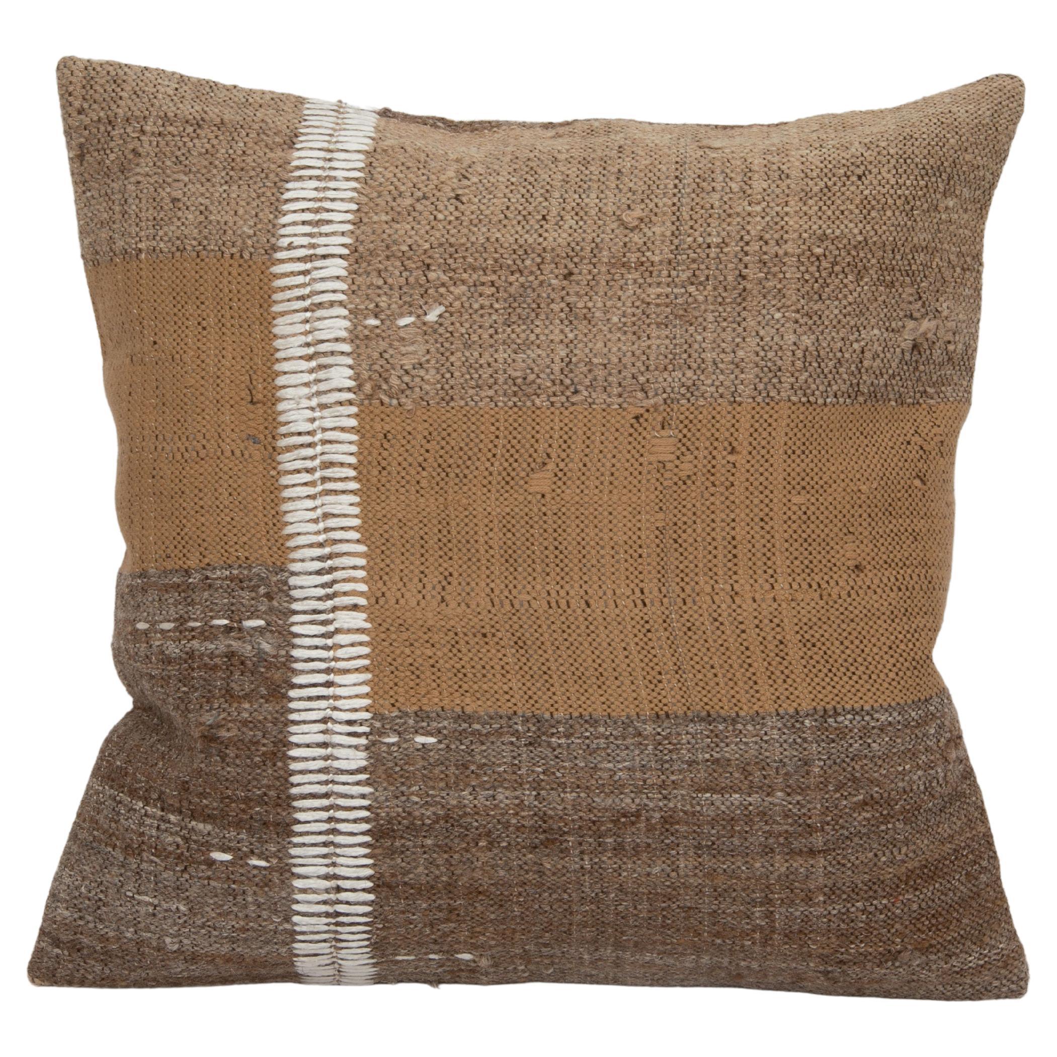 Rustic Pillow Case Made from a Vintage Un-Dyed Wool Coverlet, Mid 20th C. For Sale