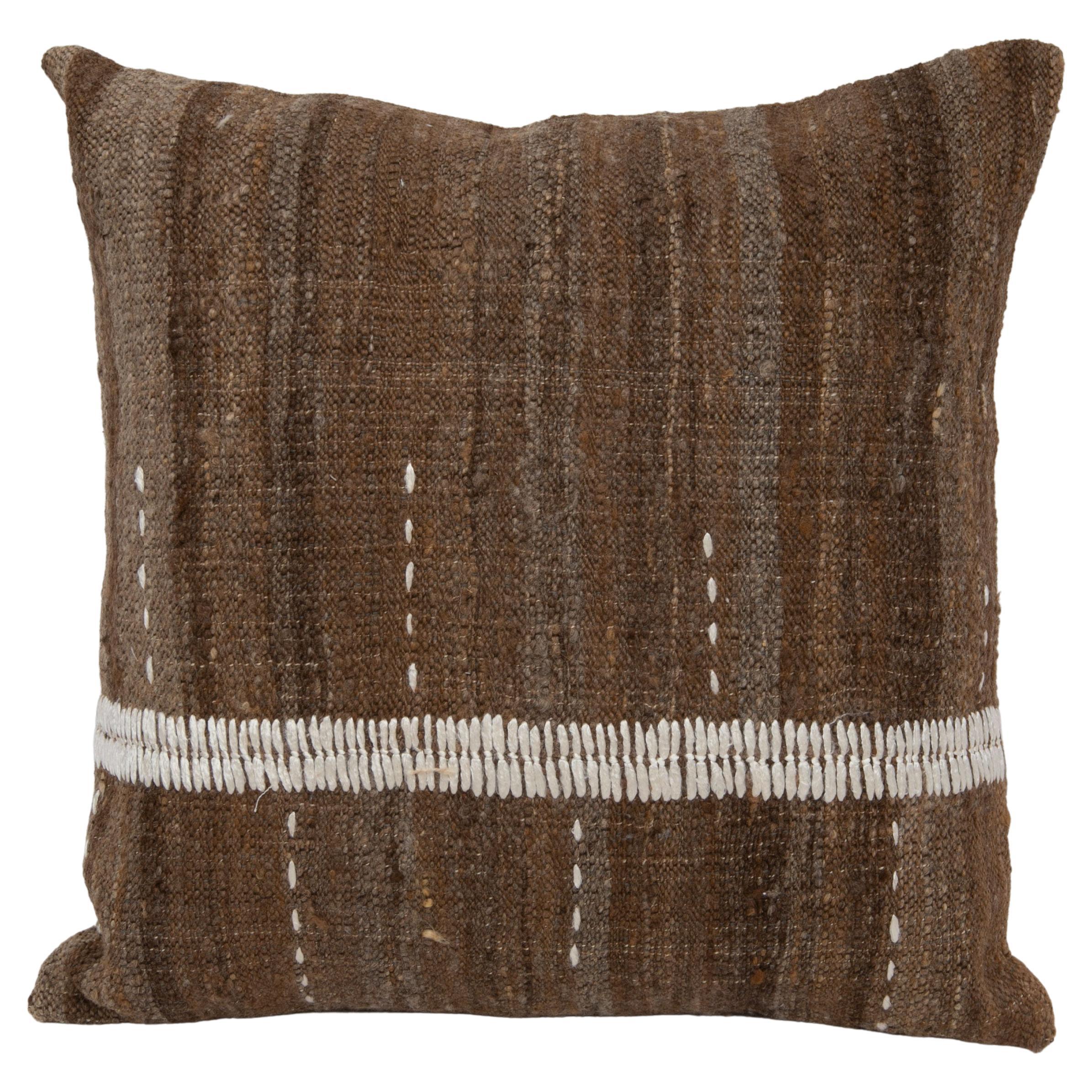 Rustic Pillow Case Made from a Vintage Un-Dyed Wool Coverlet, Mid 20th C