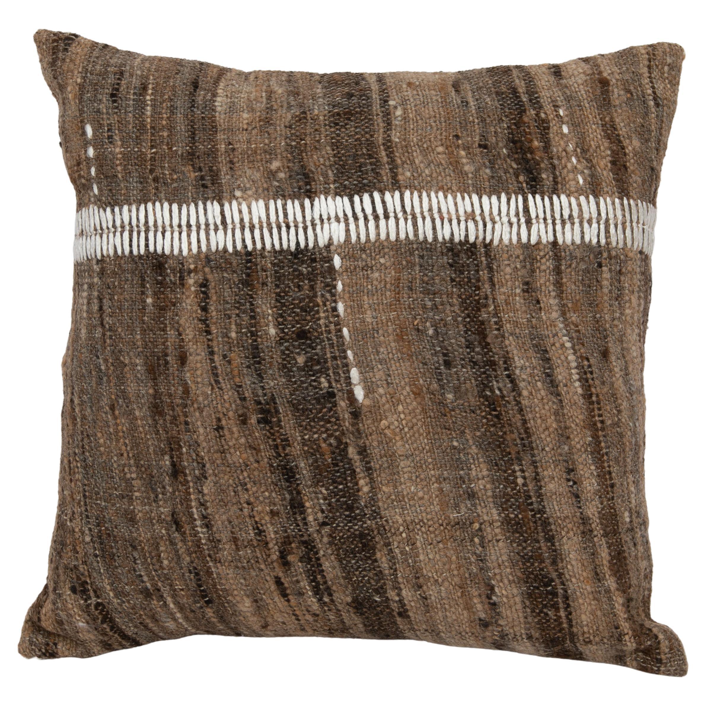 Rustic Pillow Case Made from a Vintage Un-Dyed Wool Coverlet, Mid 20th C. For Sale
