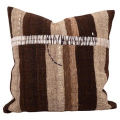 Rustic Pillow Case Made from a Vintage Un-Dyed Wool Coverlet, Mid-20th C