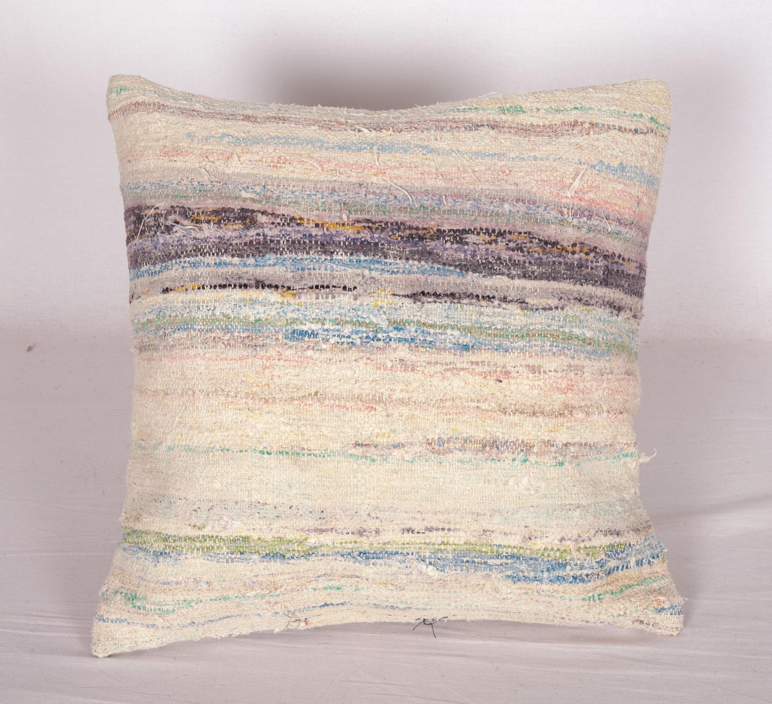 Hand-Woven Rustic Pillow Cases Made from an Anatolian Rag Rug, Mid-20th Century For Sale