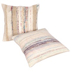 Vintage Rustic Pillow Cases Made from an Anatolian Rag Rug, Mid-20th Century