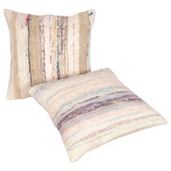 Rustic Pillow Cases Made from an Anatolian Rag Rug, Mid-20th Century