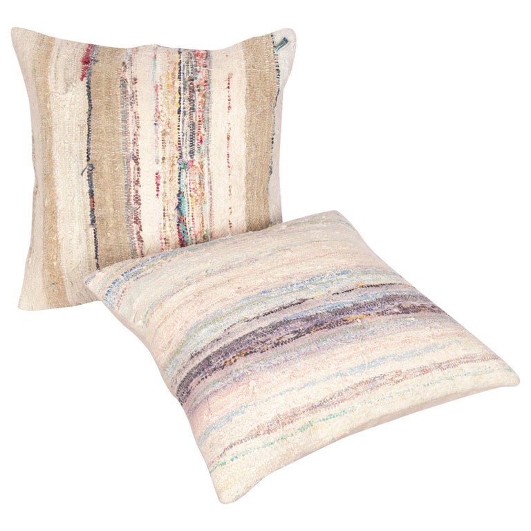 Rustic Pillow Cases Made from an Anatolian Rag Rug, Mid20th Century For Sale at 1stDibs