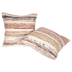 Rustic Pillow Cases Made from an Anatolian Rag Rug, Mid-20th Century