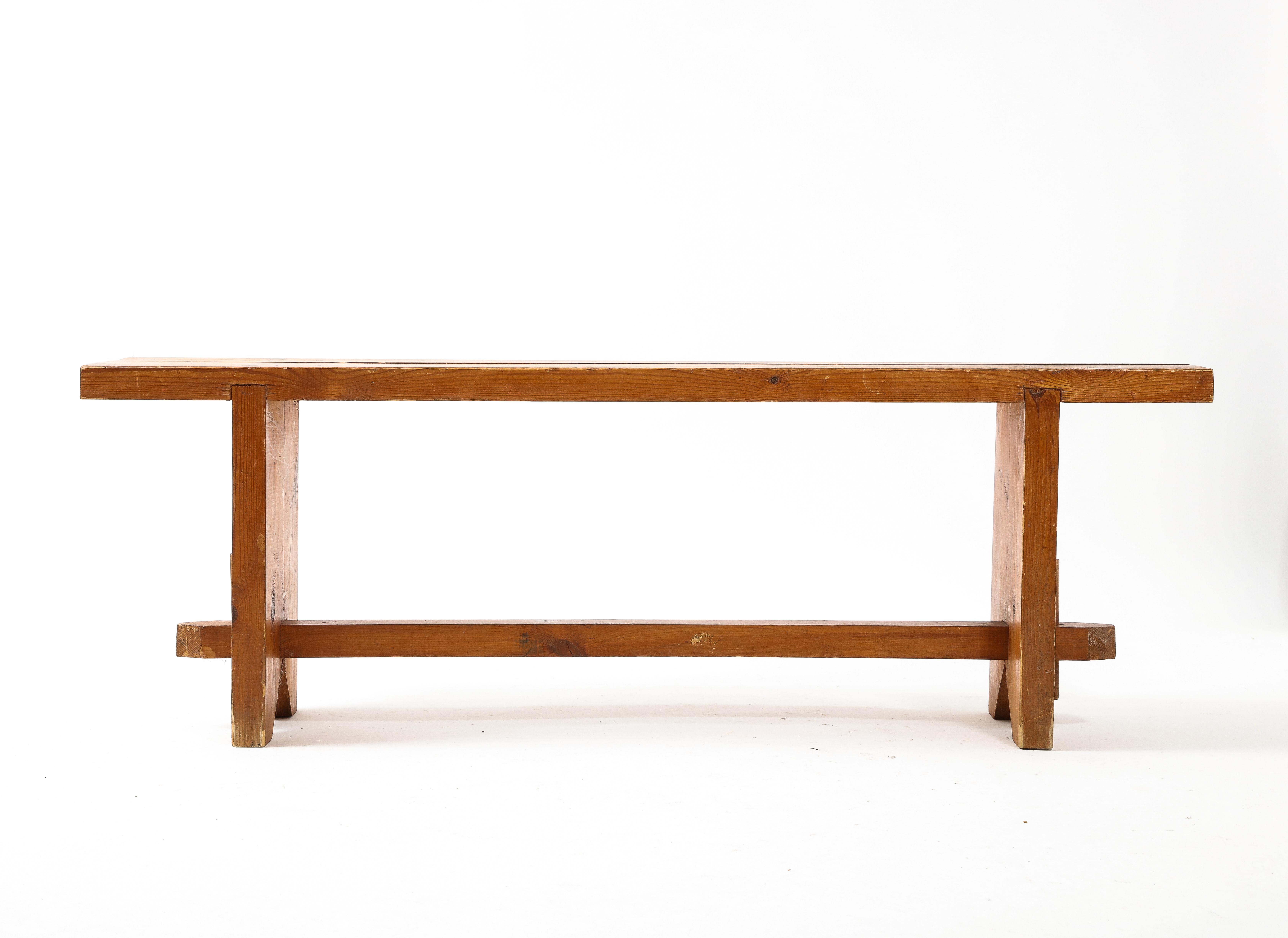 Rustic Pine Bench, France 1950s For Sale 6