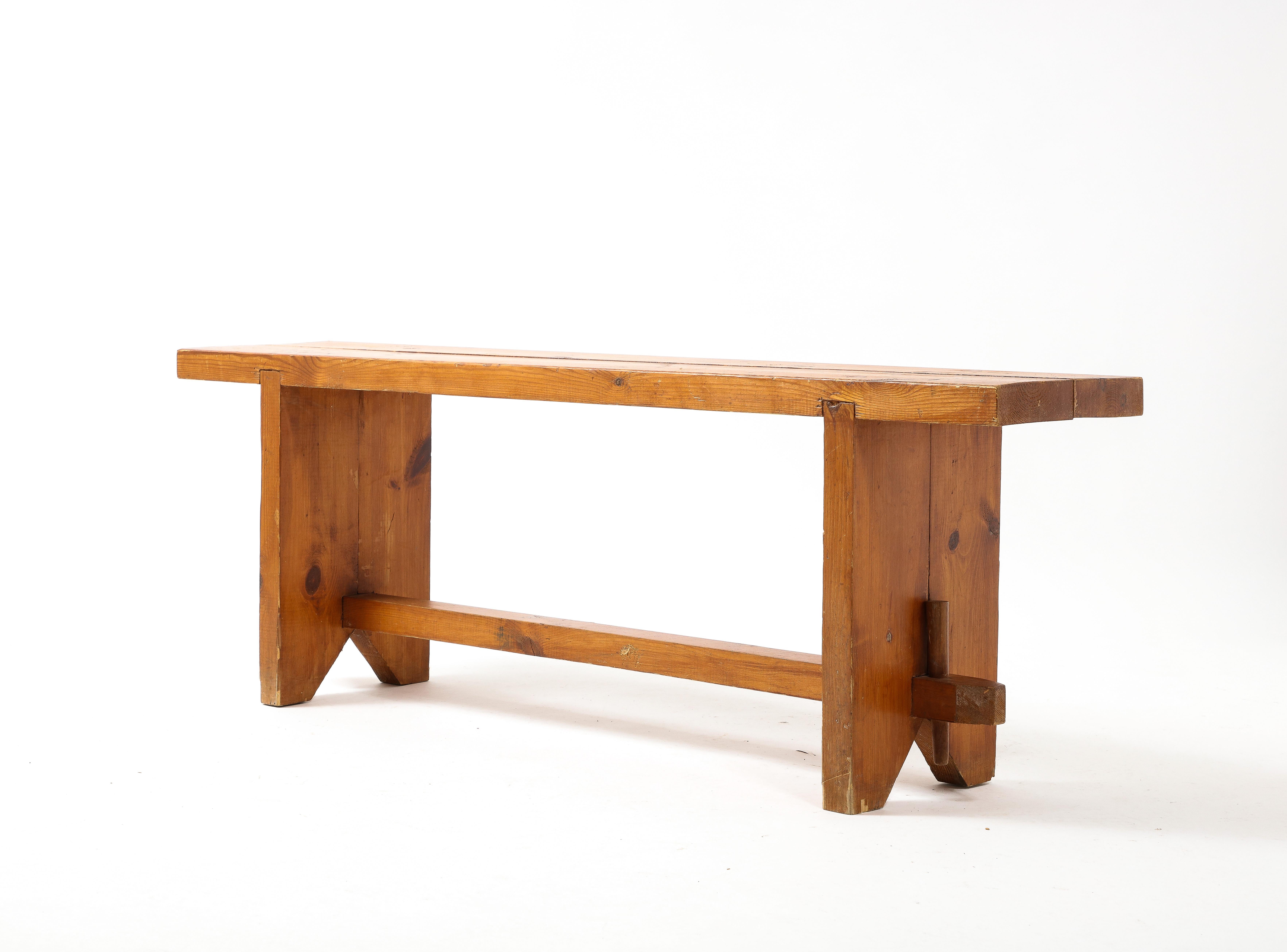 Rustic Pine Bench, France 1950s For Sale 7