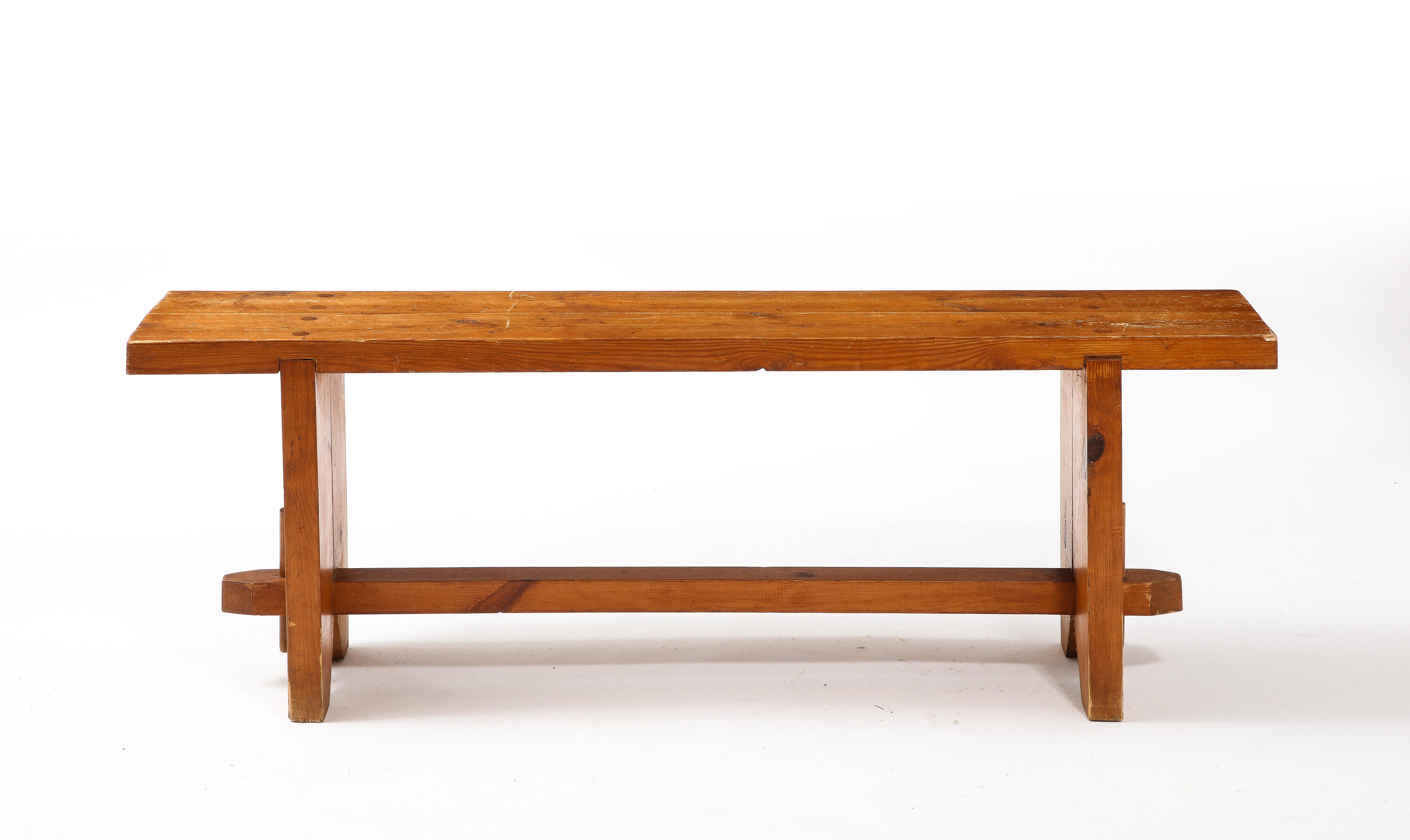 Rustic Pine Bench, France 1950s For Sale 9