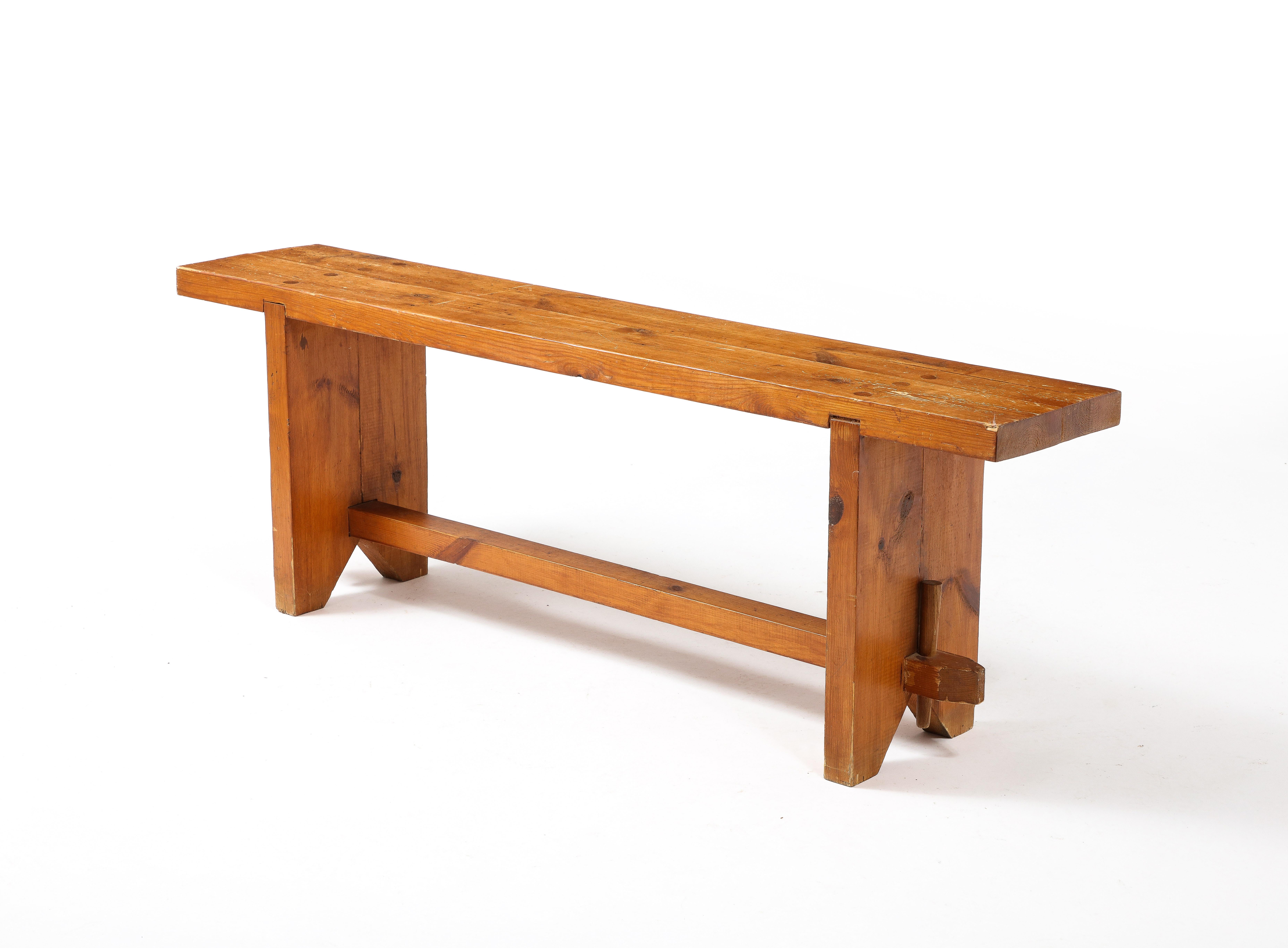 Rustic Pine Bench, France 1950s For Sale 10