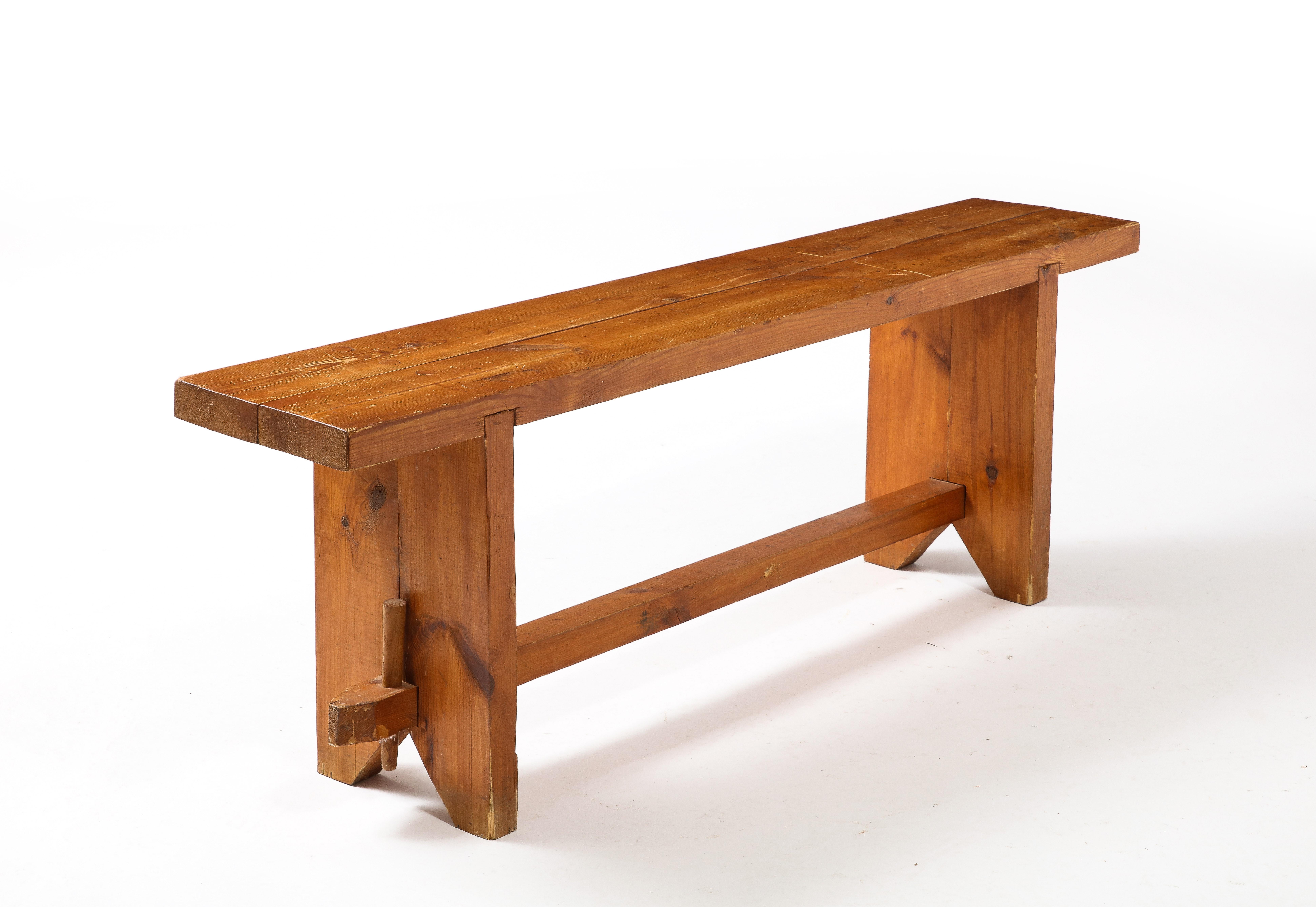 Rustic Pine Bench, France 1950s In Good Condition For Sale In New York, NY