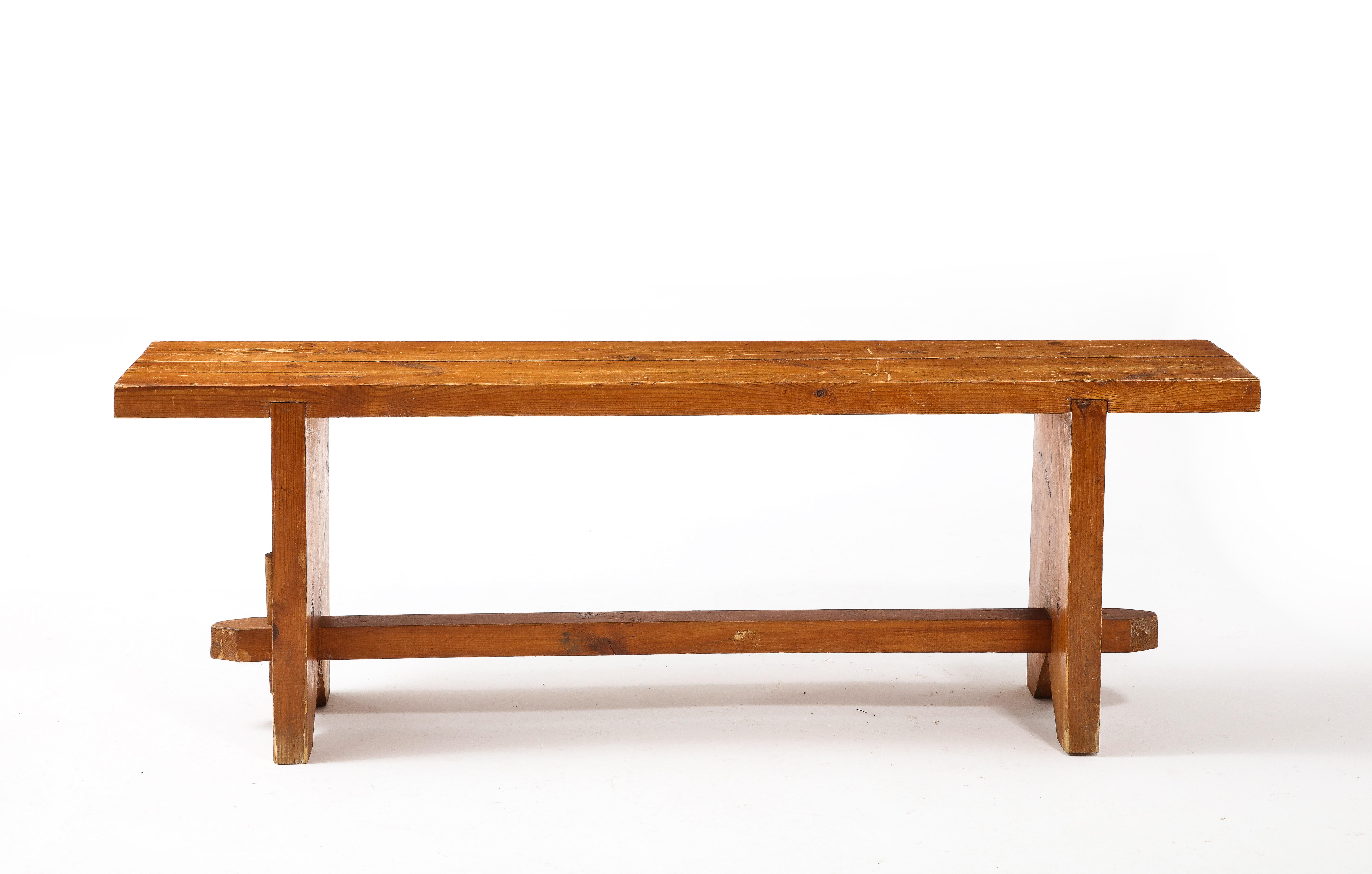 Rustic Pine Bench, France 1950s For Sale 1