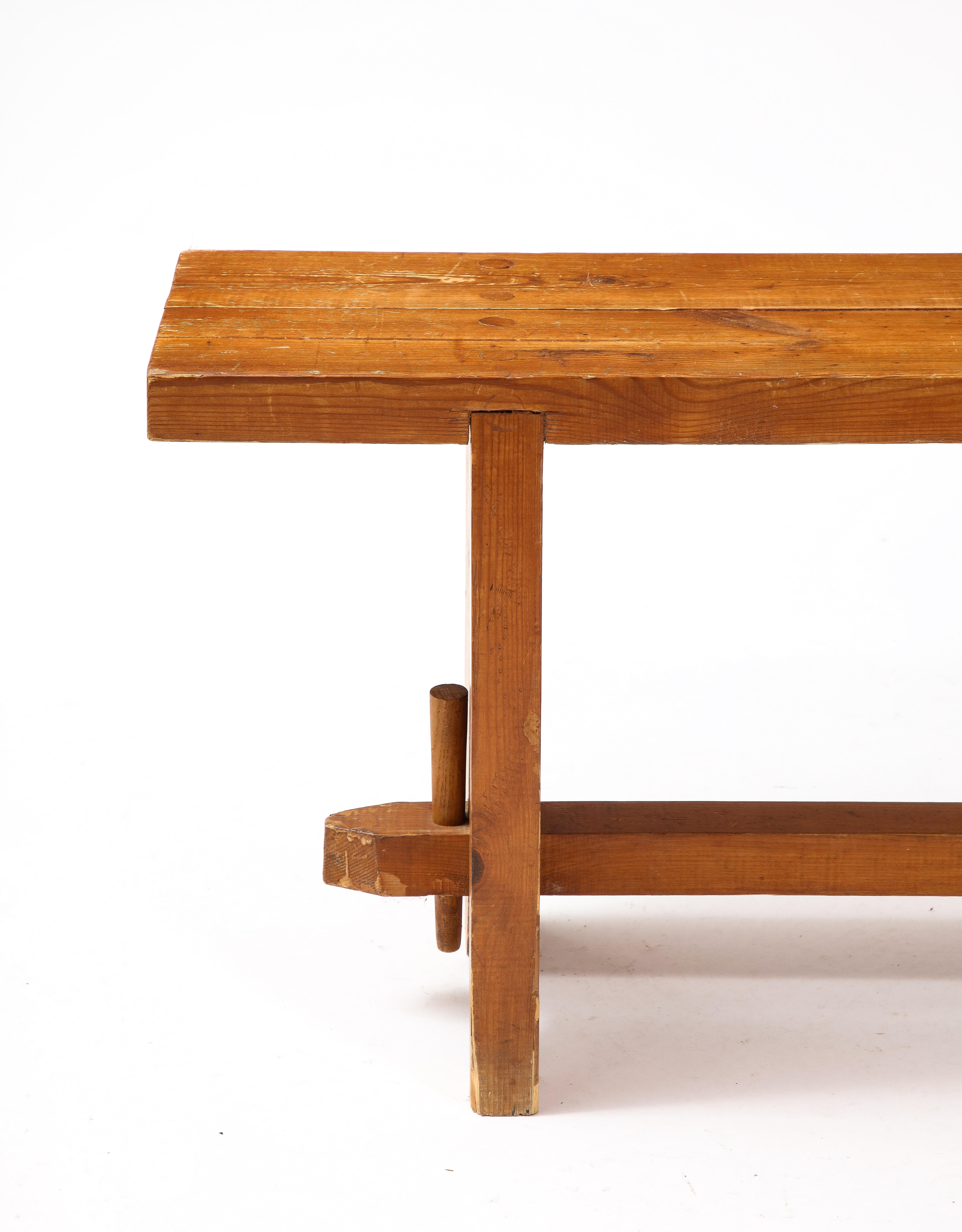 Rustic Pine Bench, France 1950s For Sale 2
