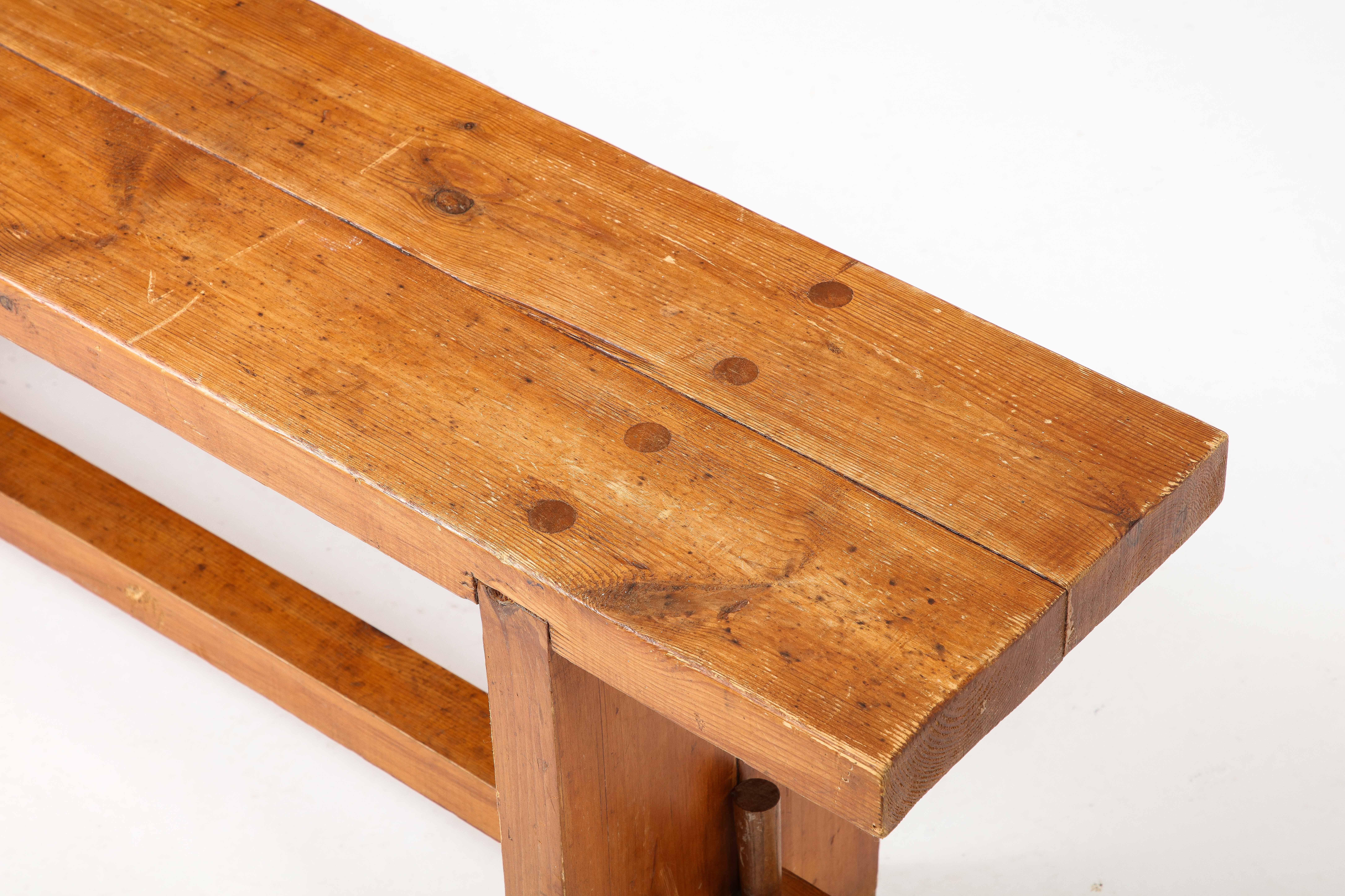 Rustic Pine Bench, France 1950s For Sale 3