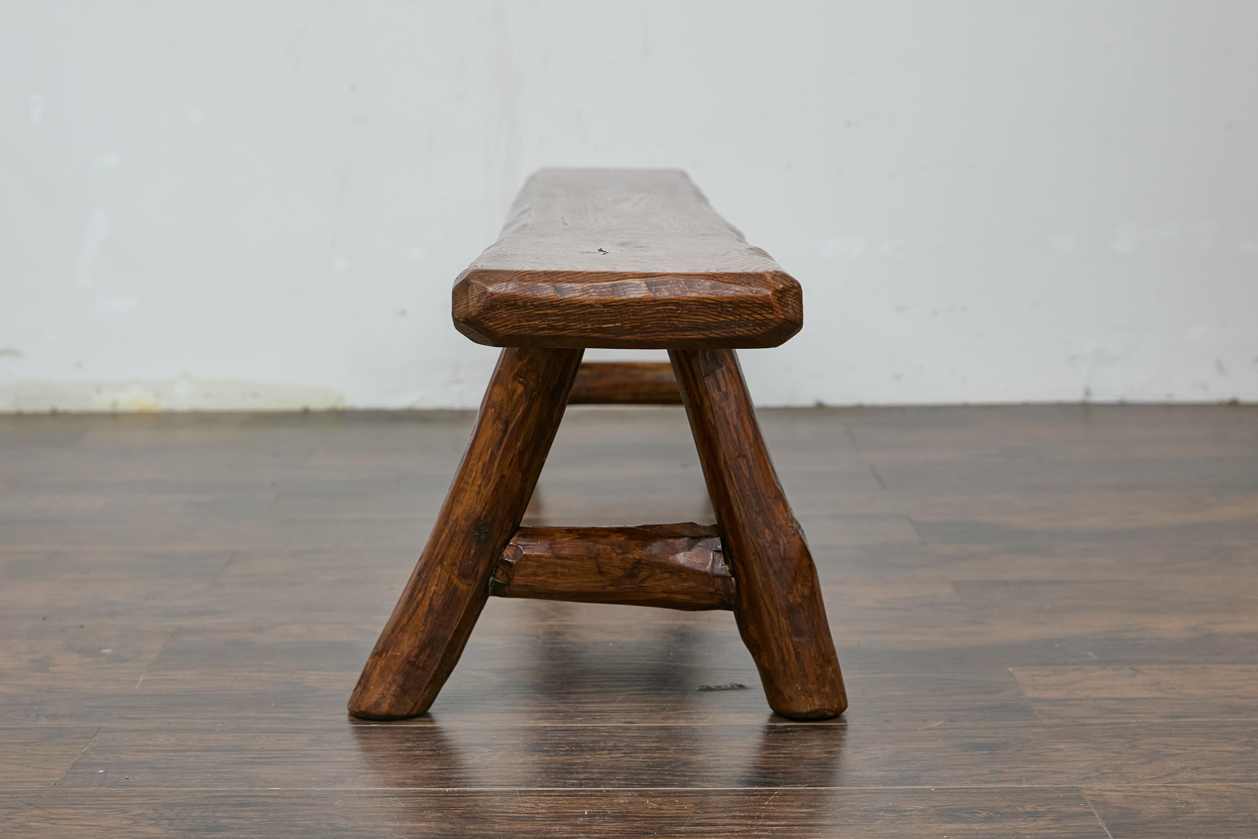 20th Century Rustic Pine Bench with Hand-Hewn Details – Versatile American Craftsmanship For Sale