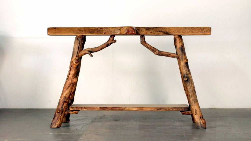 Rustic pine console or sofa table. Solid wood piece.