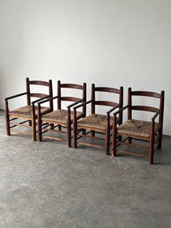 Rustic Pine Hearth Armchairs, France, Mid-20th Century — Set of Four