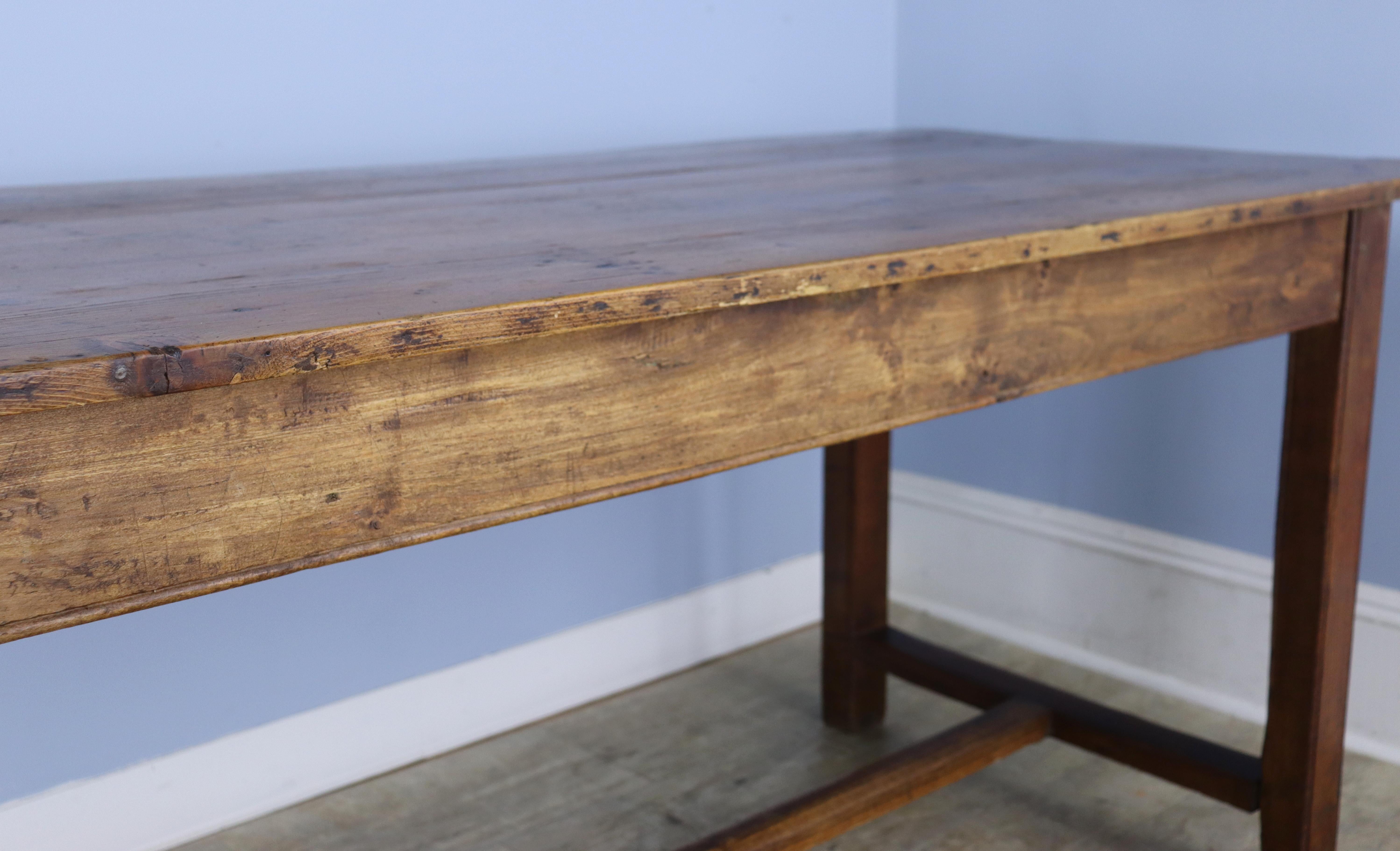 Rustic Pine Trestle Table, Oak Base For Sale 5
