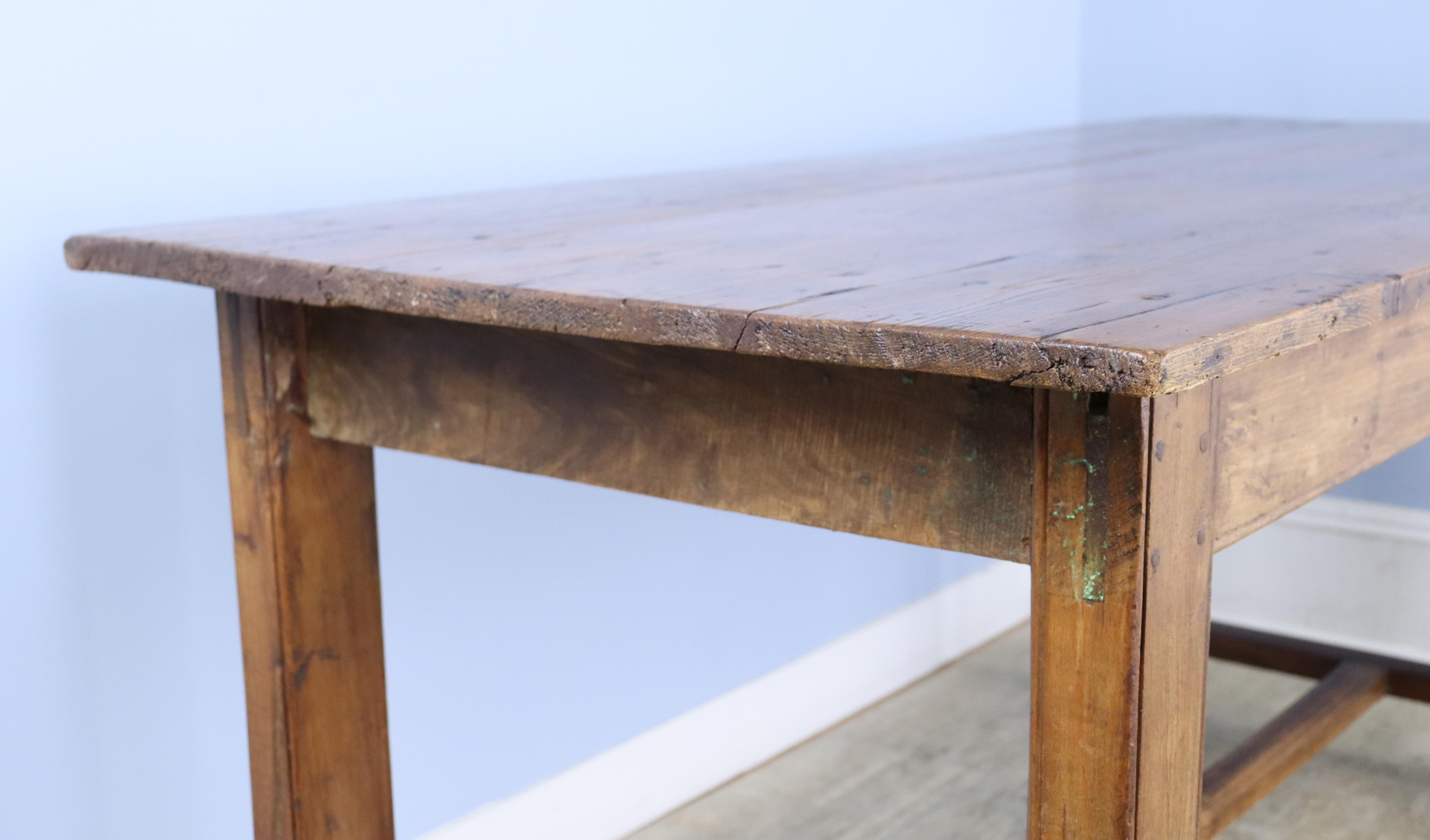 Rustic Pine Trestle Table, Oak Base For Sale 9