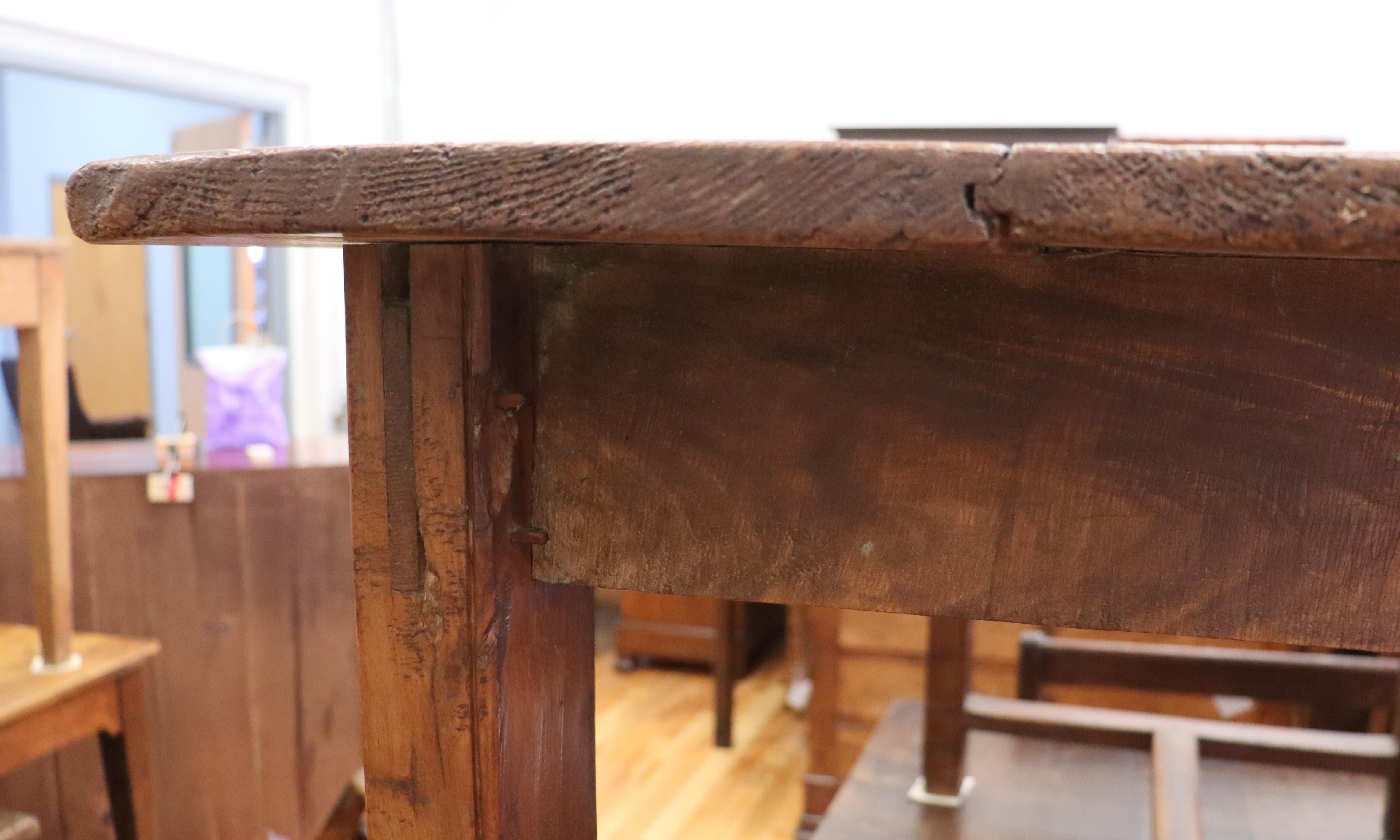Rustic Pine Trestle Table, Oak Base For Sale 10