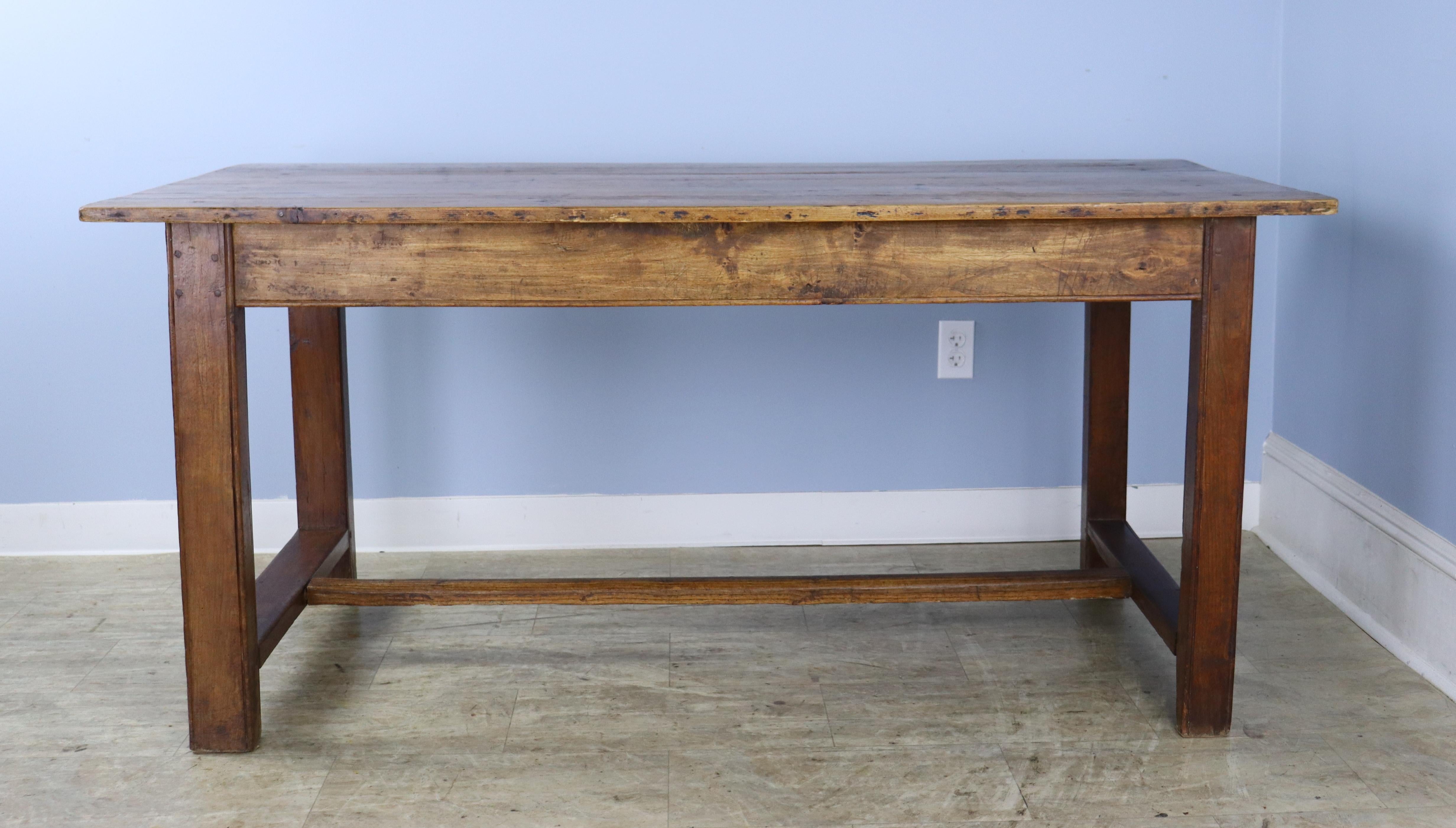 Rustic Pine Trestle Table, Oak Base In Good Condition For Sale In Port Chester, NY