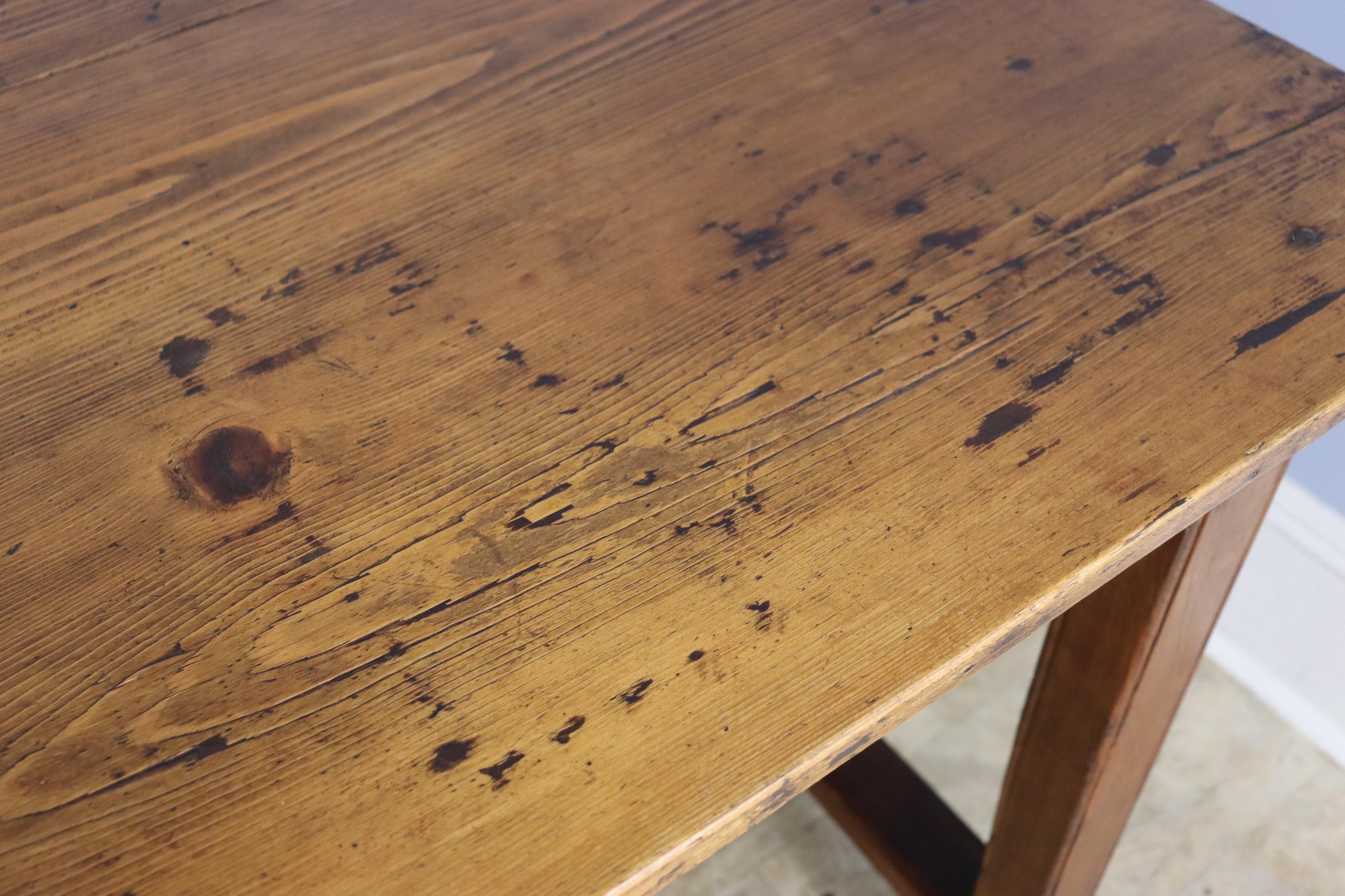 Rustic Pine Trestle Table, Oak Base For Sale 4