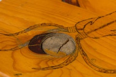 Rustic Pine Wood Carved Feather Design Rectangular Coffee Table