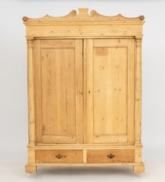 Rustic Pine Wood Wardrobe or Armoire, 19th Century