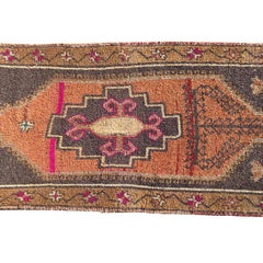 Bright Bold Rustic Pink Geometric Oushak Turkish Runner Rug