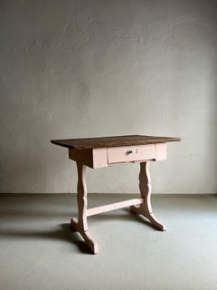 Rustic Pink Painted Desk with Brown Tabletop