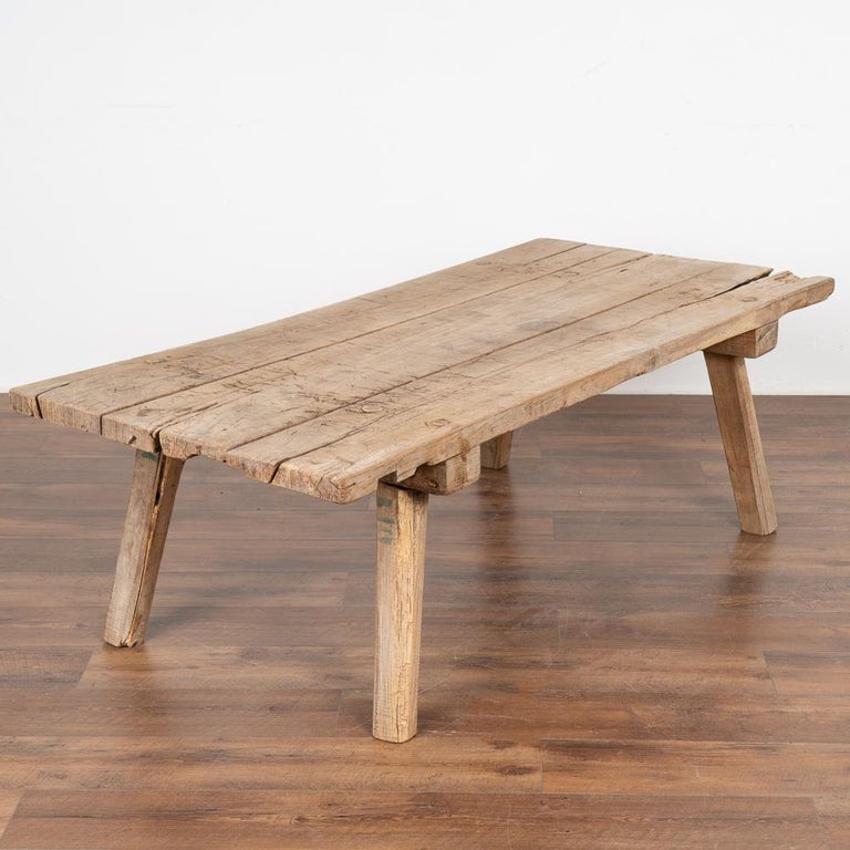 Rustic Plank Wood Coffee Table from Old Work Table, circa 1890 For Sale