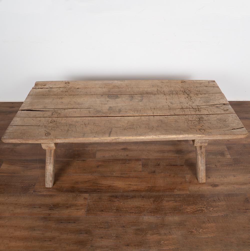 Rustic Plank Wood Coffee Table from Old Work Table, circa 1890 In Good Condition In Round Top, TX