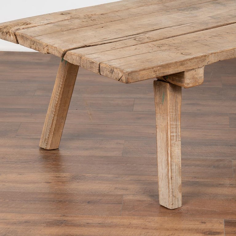 Rustic Plank Wood Coffee Table from Old Work Table, circa 1890 For Sale