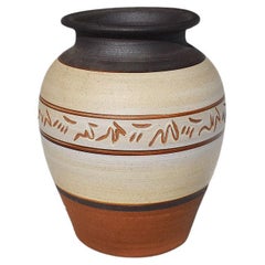 Rustic Planter, Ginger Jar, Vase or Pot in Brown, Black and Cream, Signed