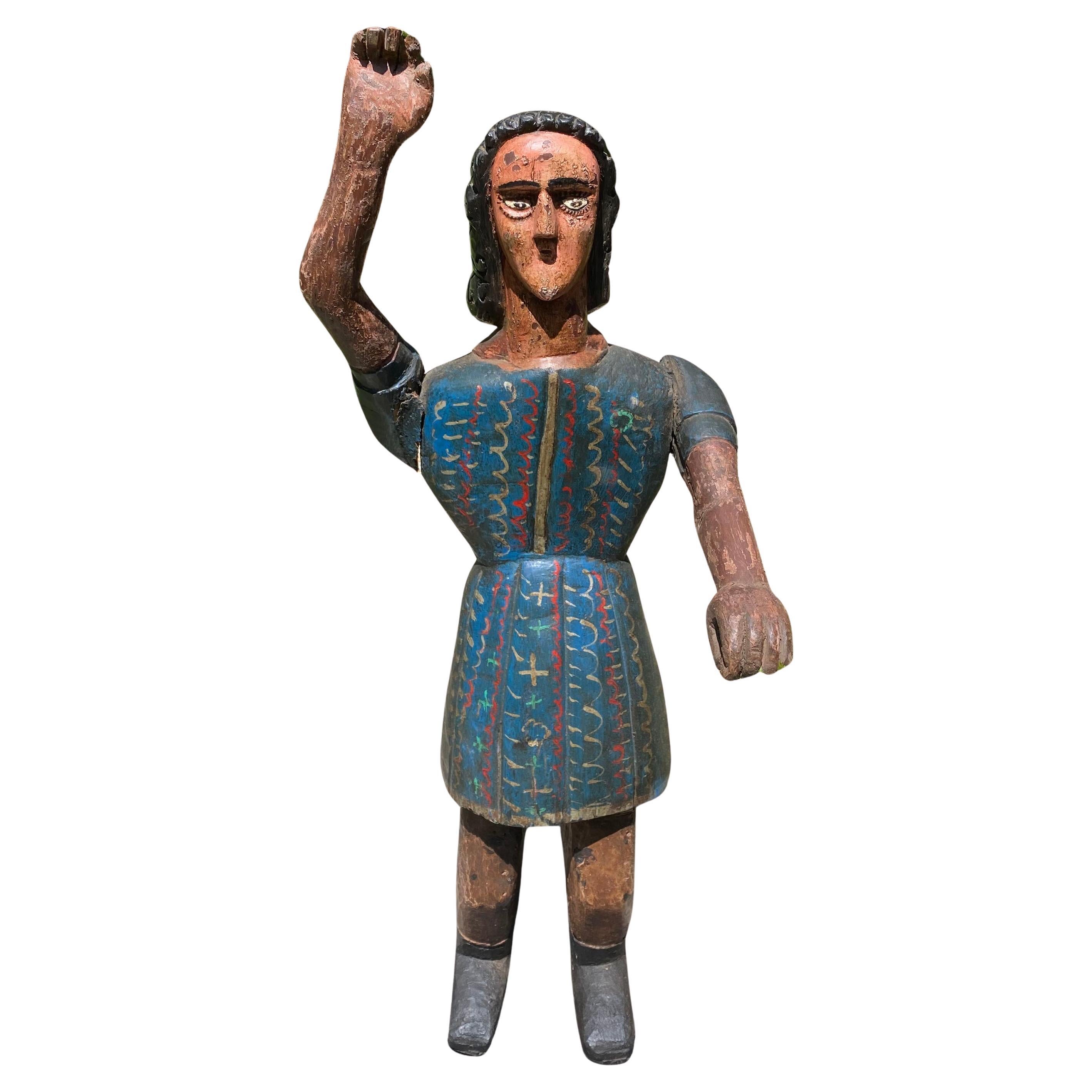 Rustic Polychrome Wooden San Miguel For Sale