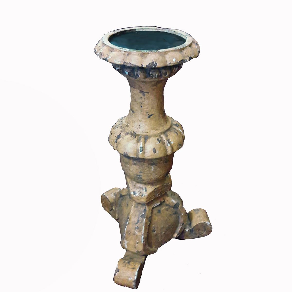Rustic Polychromed Wood Candleholder, Mid-20th Century  In Good Condition For Sale In New York, NY