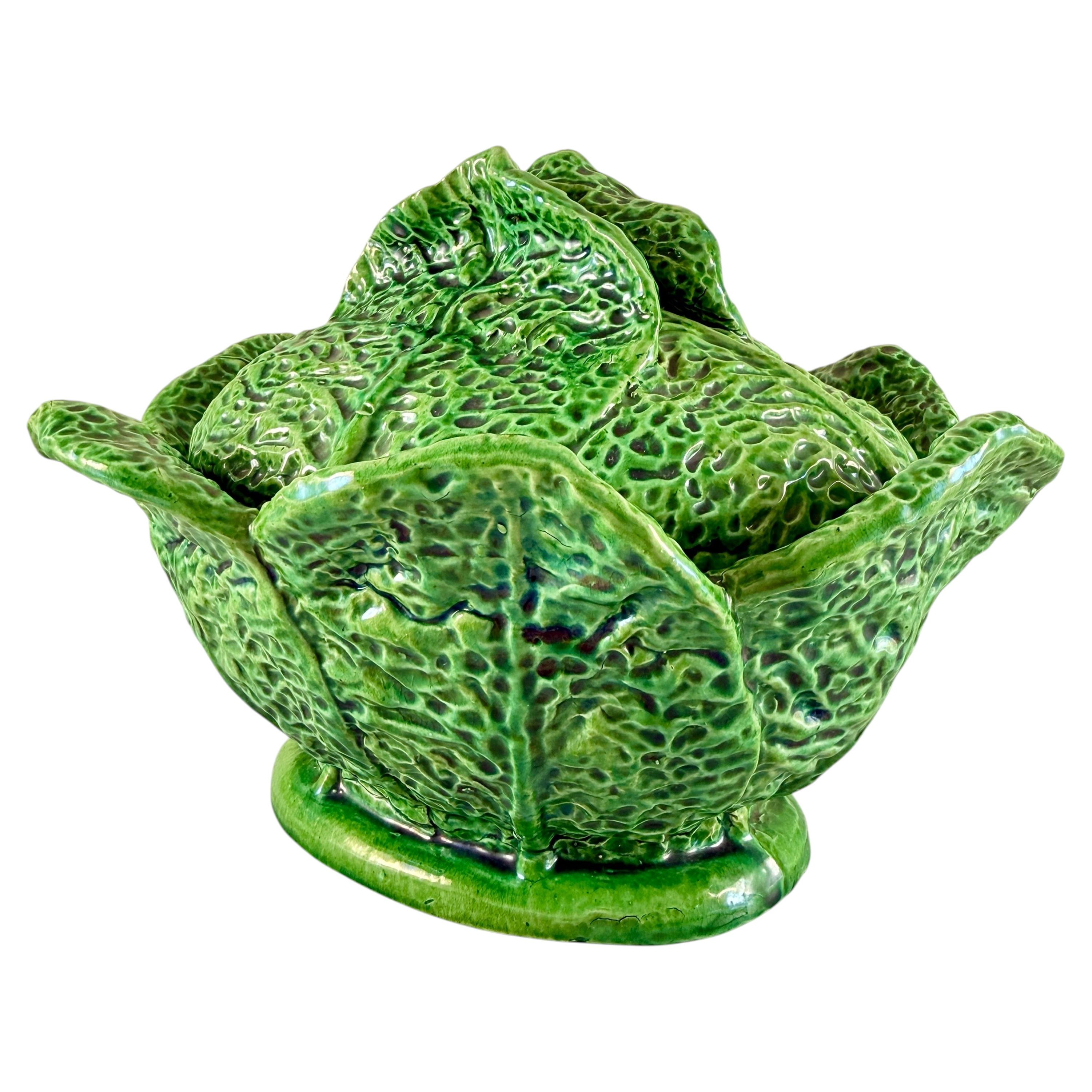 Rustic Portuguese Majolica Green Cabbage Leaf Tureen, circa 1930s