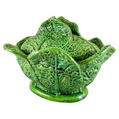 Rustic Portuguese Majolica Green Cabbage Leaf Tureen, circa 1930s