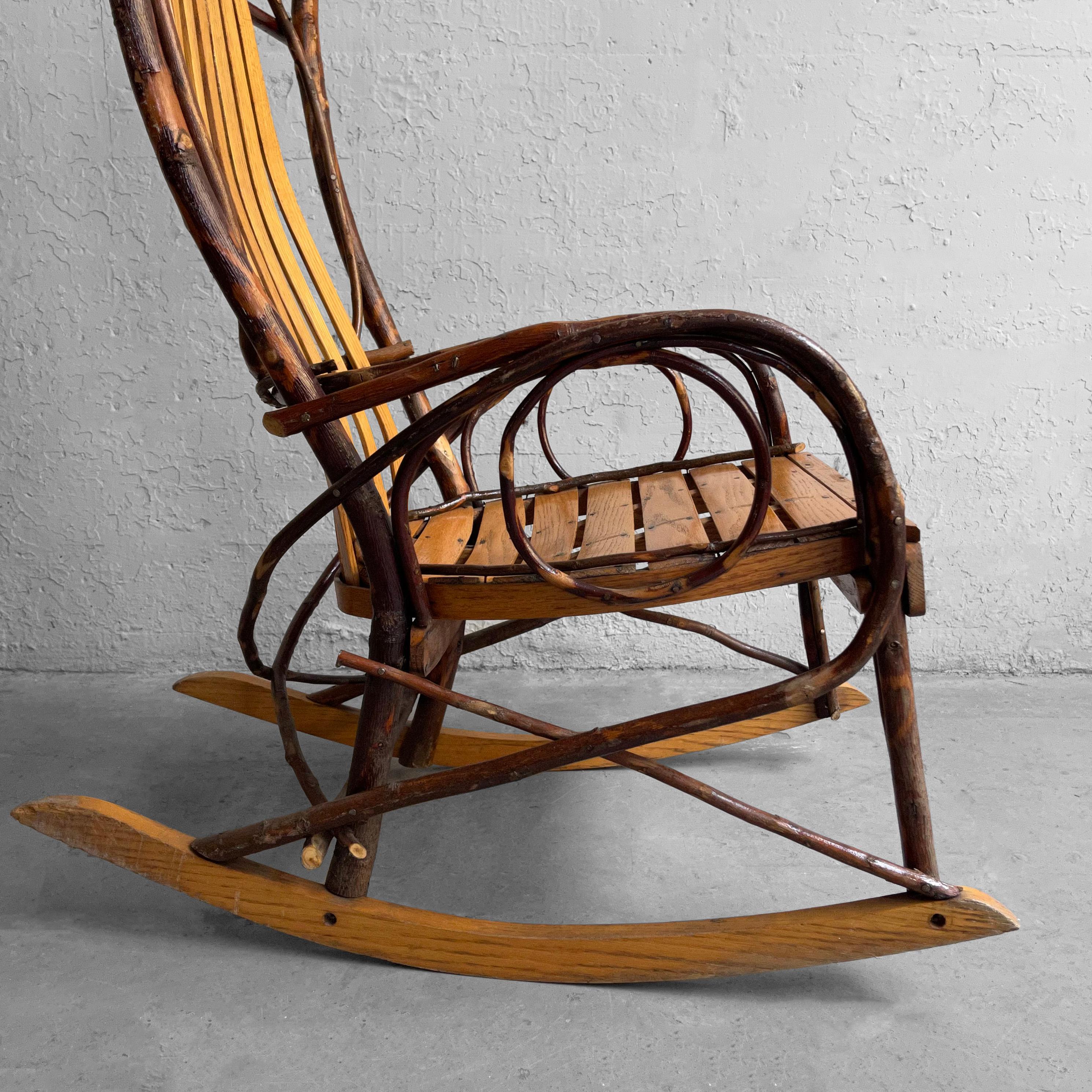 American Rustic Primitive Adirondack Twig Rocking Chair For Sale