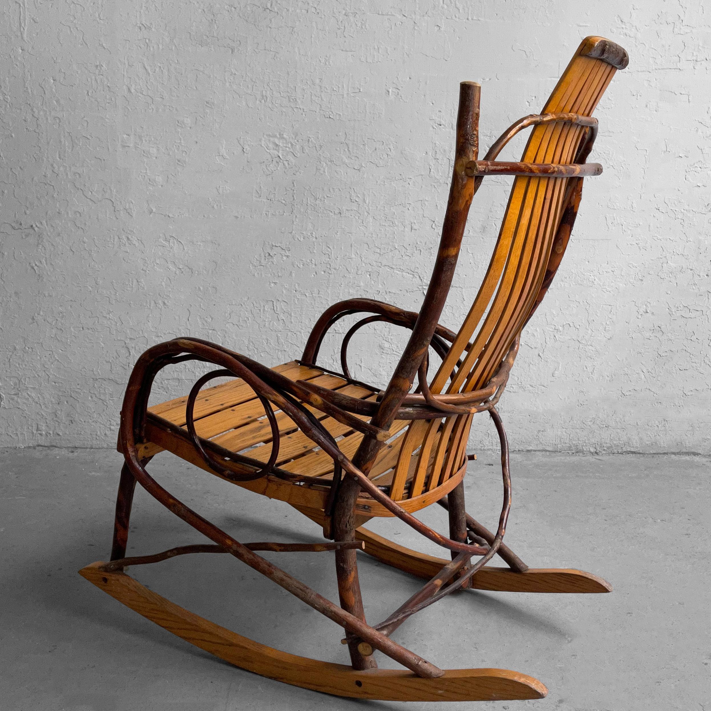 Rustic Primitive Adirondack Twig Rocking Chair In Good Condition For Sale In Brooklyn, NY