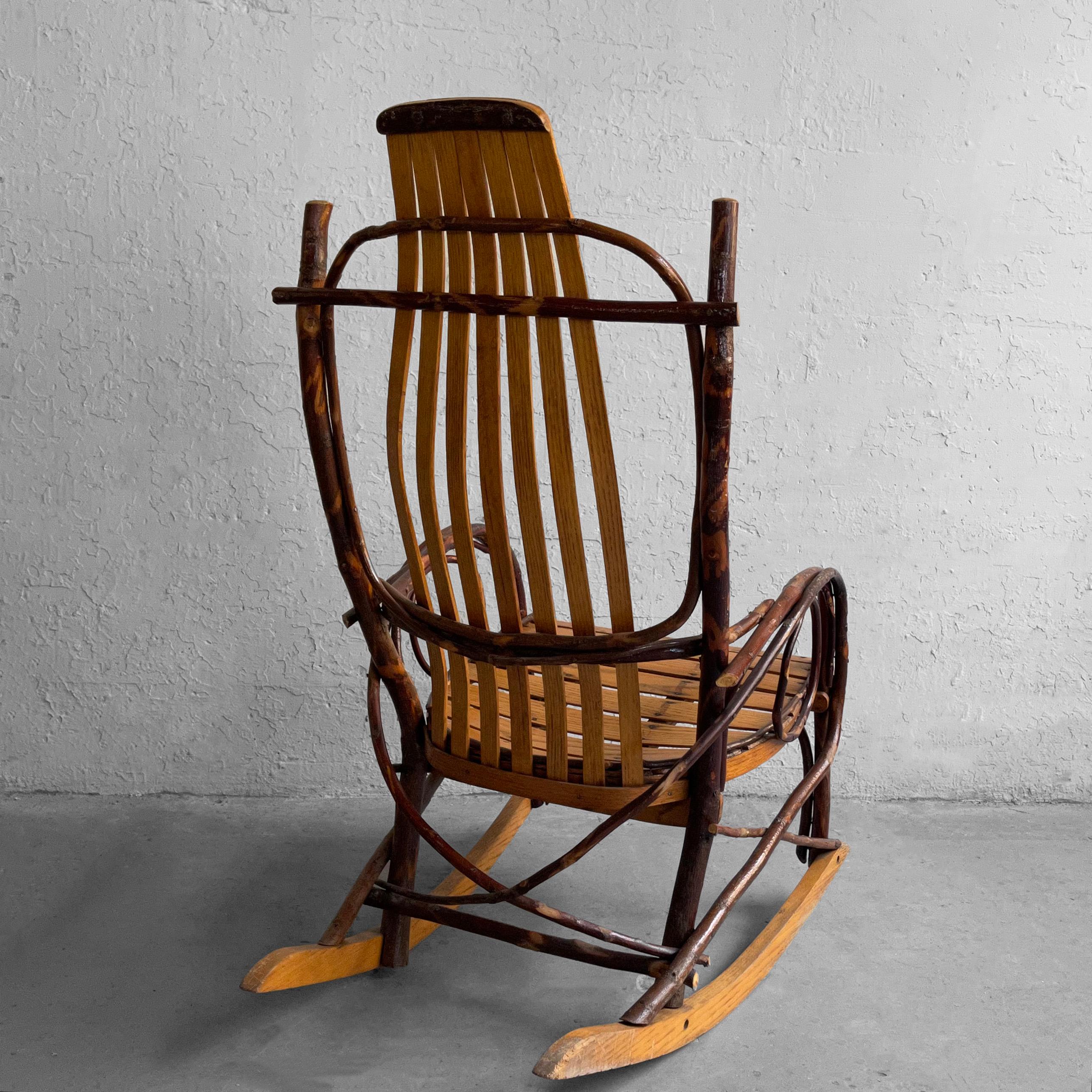 20th Century Rustic Primitive Adirondack Twig Rocking Chair For Sale