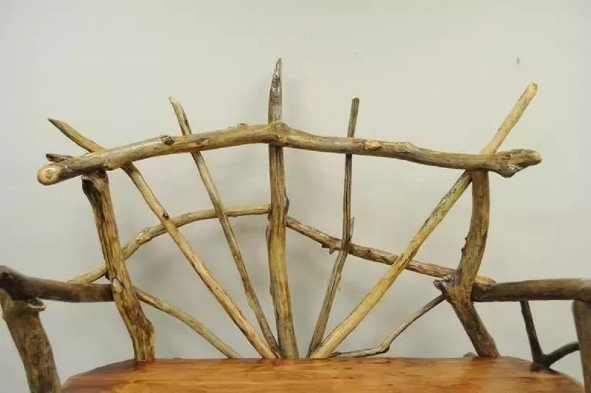 Unknown Rustic Primitive Artisan Tree Log Driftwood Garden Patio Bench by Robert Powchik For Sale