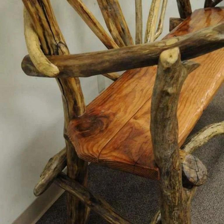 Rustic Primitive Artisan Tree Log Driftwood Garden Patio Bench by Robert Powchik For Sale 1