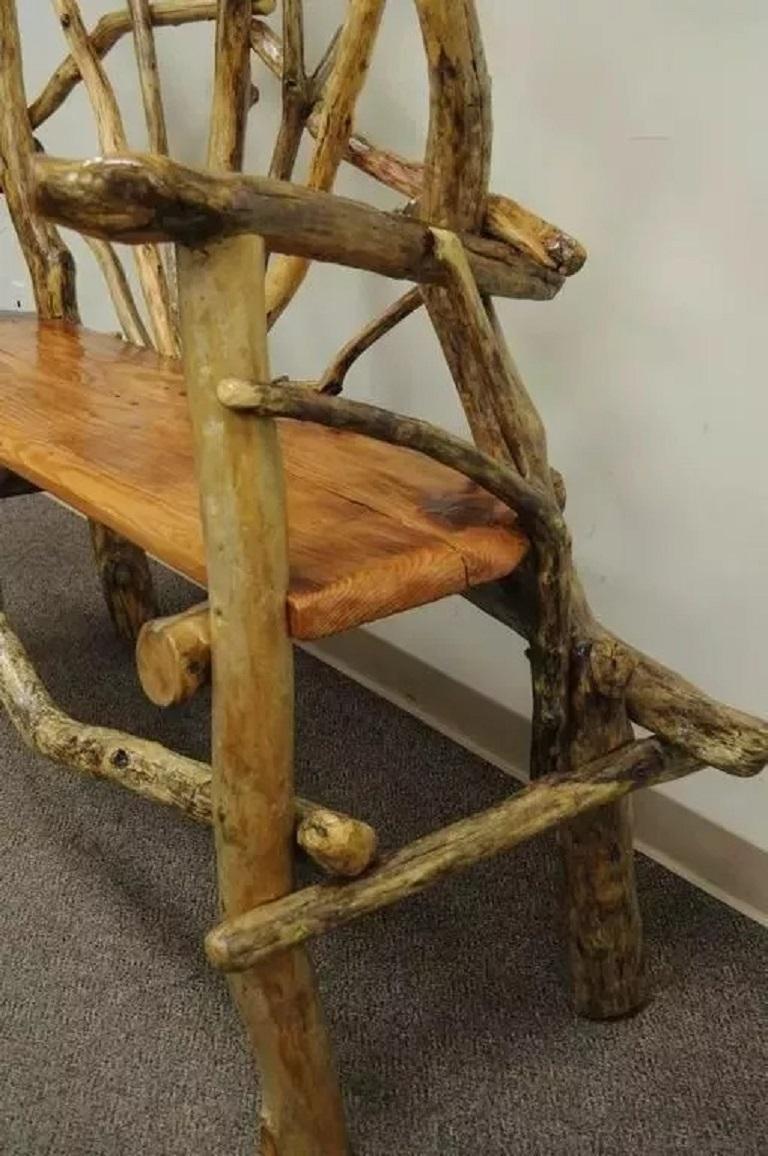 Rustic Primitive Artisan Tree Log Driftwood Garden Patio Bench by Robert Powchik For Sale 2