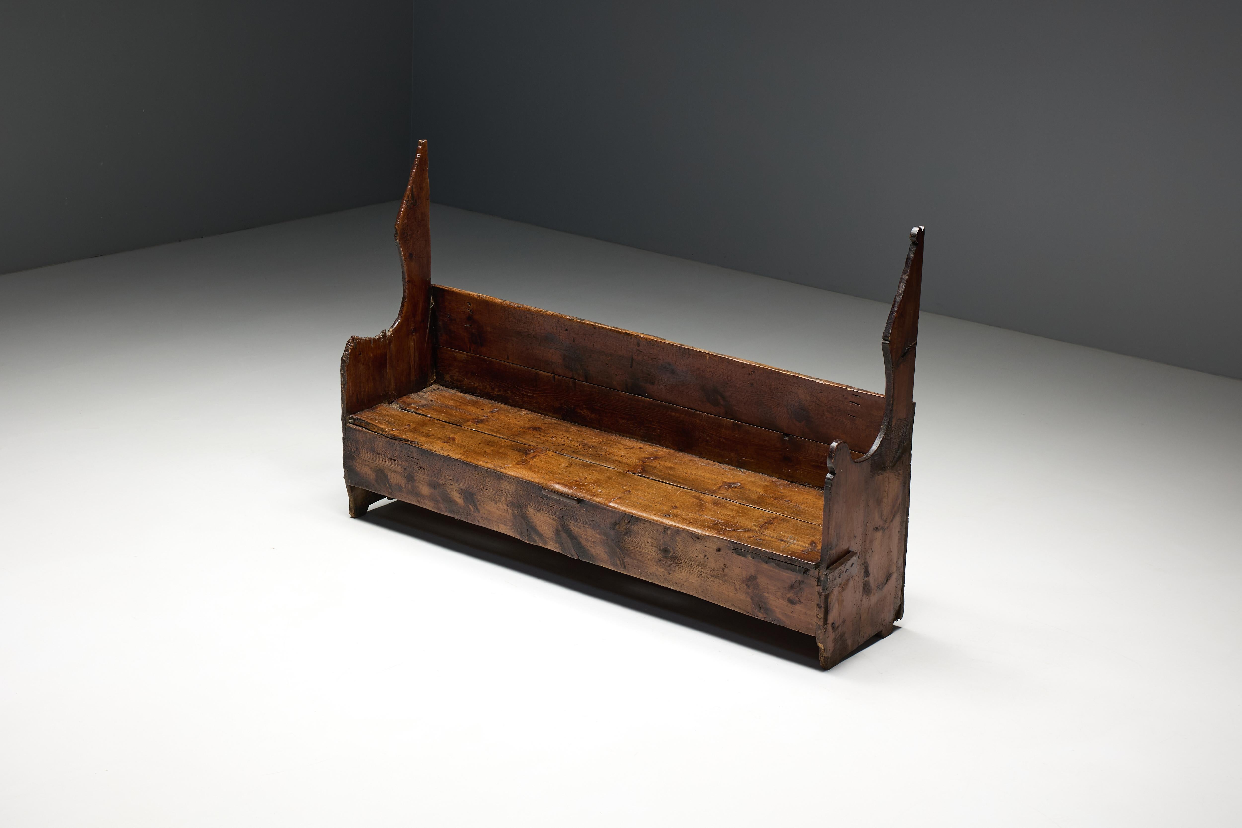 Wood Rustic Primitive Farmhouse Bench, Spain, 18th Century For Sale