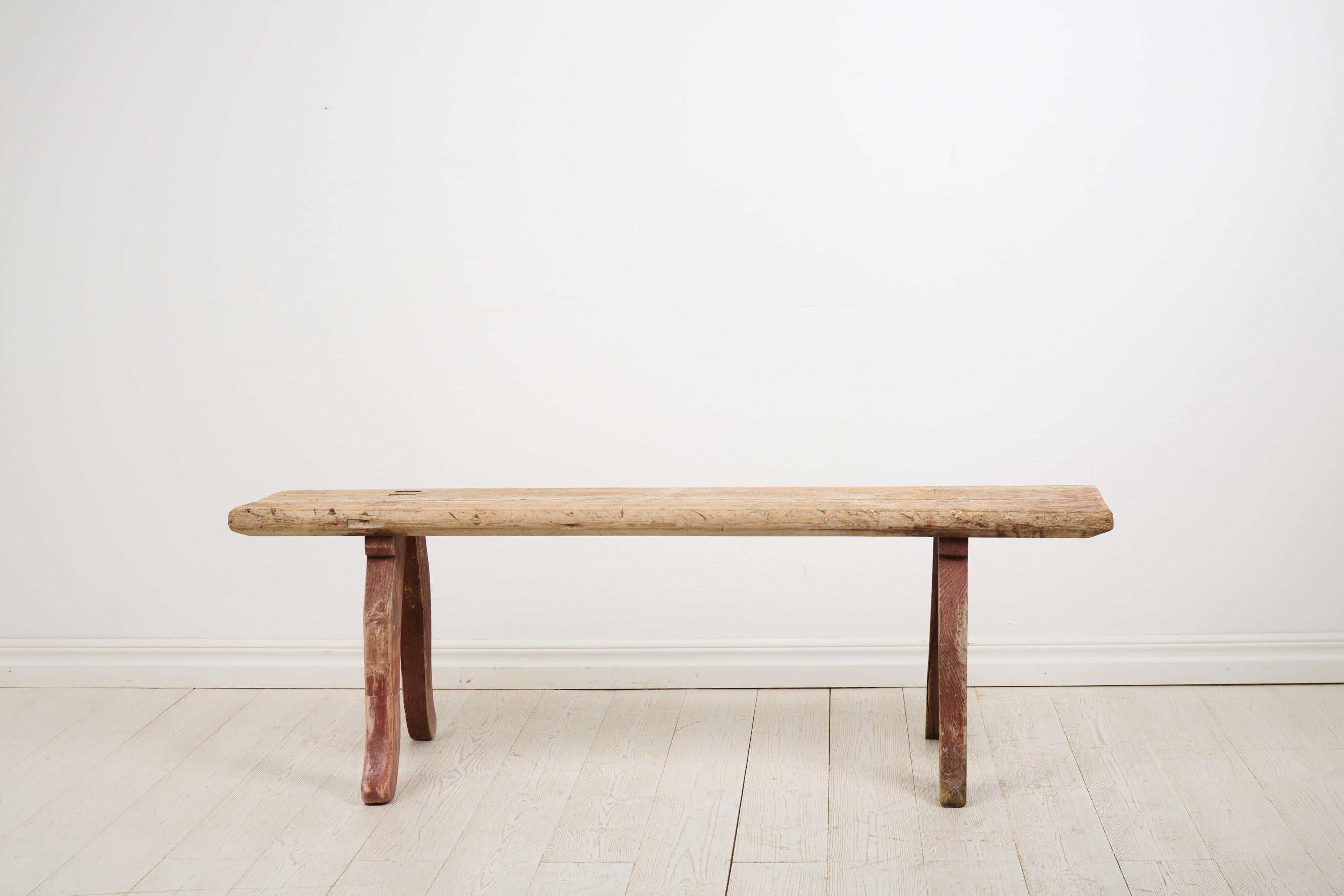 Swedish Rustic Primitive Genuine Folk Art Bench in Solid Pine from Northern Sweden