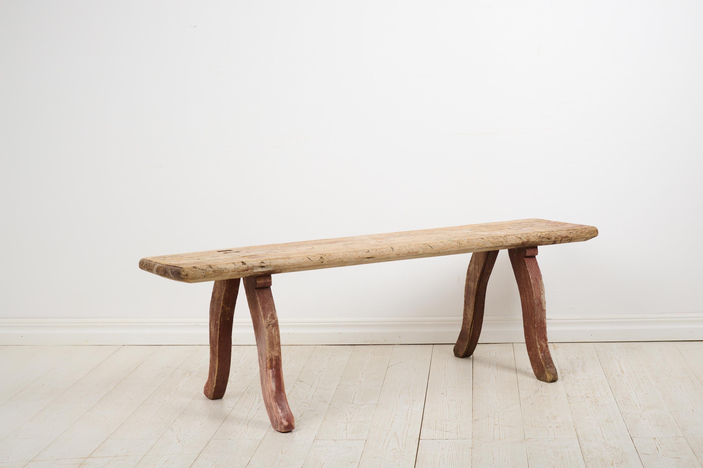 Hand-Crafted Rustic Primitive Genuine Folk Art Bench in Solid Pine from Northern Sweden