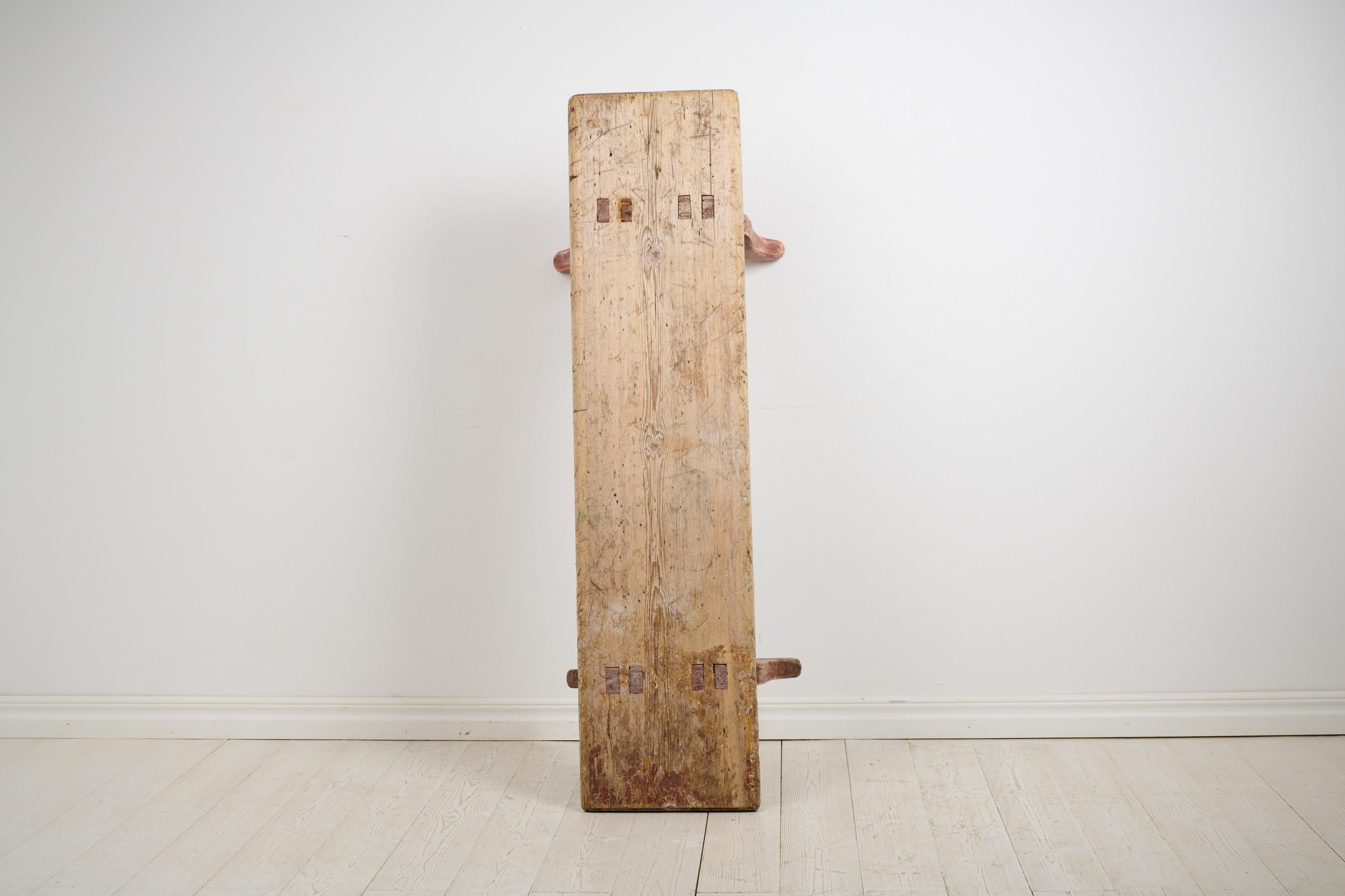 Rustic Primitive Genuine Folk Art Bench in Solid Pine from Northern Sweden 1